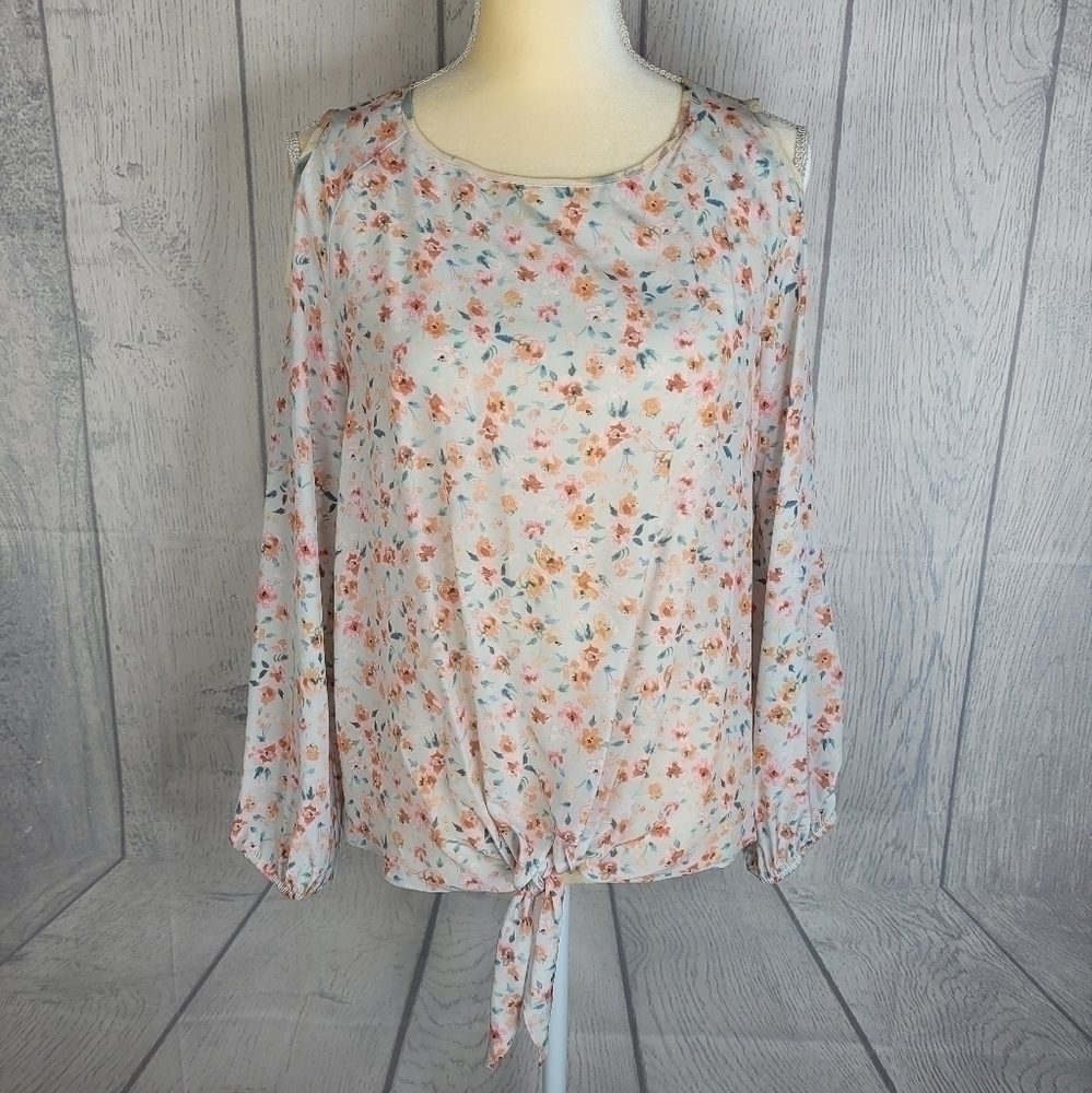 Amanda Uprichard Floral Silk Cold Shoulder Blouse Size Medium